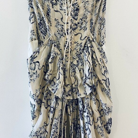 Leon Max Ruffle Strapless Victorian Maxi Dress Gown Corset Cream Linen Blend 2 - Picture 7 of 10